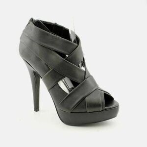 INC Black Leather Marona Open Toe Strappy Platform Heels Shoes